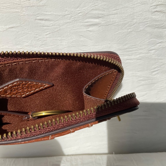 Fossil Jori Zip Card Case Leather Medium Brown Pebbled Leather NWT - Picture 8 of 10
